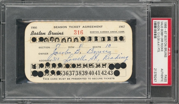 1966-67 Boston Bruins Season Ticket Pass - Bobby Orrs Rookie Season! - (PSA)